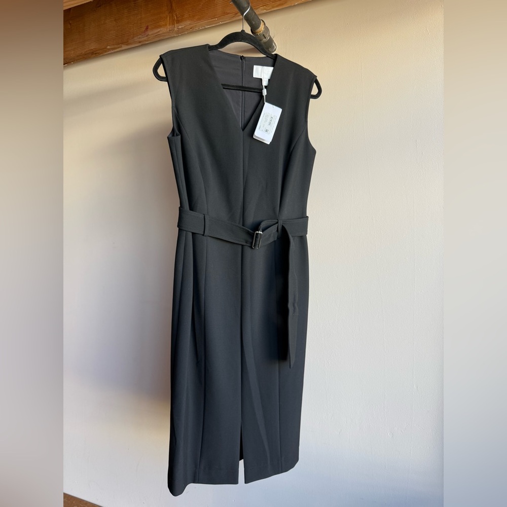 NWT Hugo Boss Women's "Dadorina" Black V-Neck Belted Sleeveless Pencil Dress 8